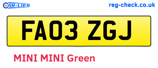 FA03ZGJ are the vehicle registration plates.