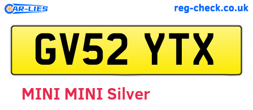GV52YTX are the vehicle registration plates.