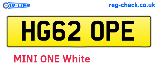 HG62OPE are the vehicle registration plates.