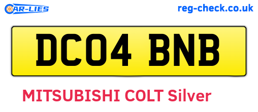 DC04BNB are the vehicle registration plates.