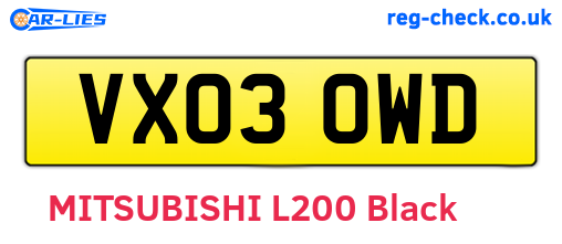 VX03OWD are the vehicle registration plates.