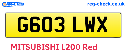 G603LWX are the vehicle registration plates.