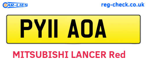 PY11AOA are the vehicle registration plates.