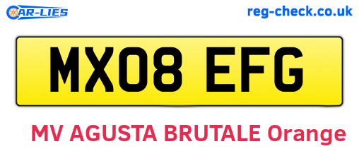 MX08EFG are the vehicle registration plates.