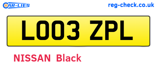 LO03ZPL are the vehicle registration plates.