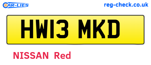 HW13MKD are the vehicle registration plates.