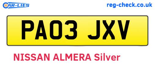 PA03JXV are the vehicle registration plates.