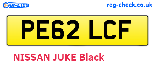 PE62LCF are the vehicle registration plates.
