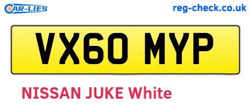 VX60MYP are the vehicle registration plates.