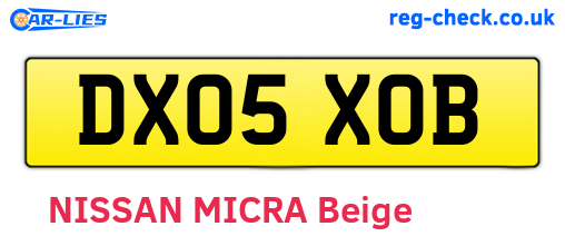 DX05XOB are the vehicle registration plates.