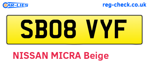 SB08VYF are the vehicle registration plates.