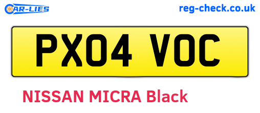 PX04VOC are the vehicle registration plates.