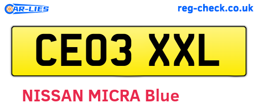 CE03XXL are the vehicle registration plates.