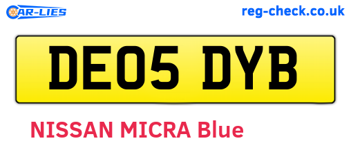 DE05DYB are the vehicle registration plates.
