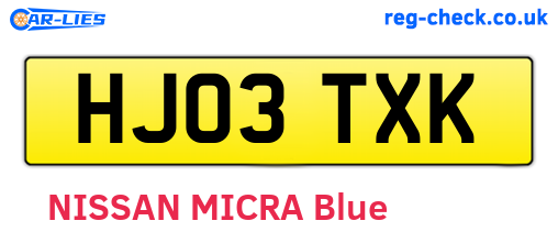HJ03TXK are the vehicle registration plates.