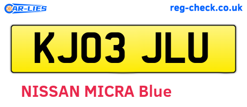 KJ03JLU are the vehicle registration plates.