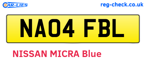 NA04FBL are the vehicle registration plates.
