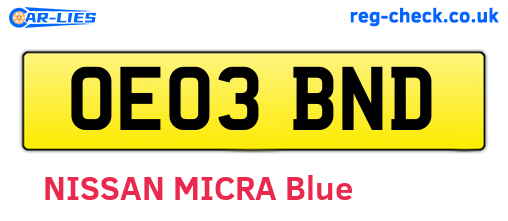 OE03BND are the vehicle registration plates.