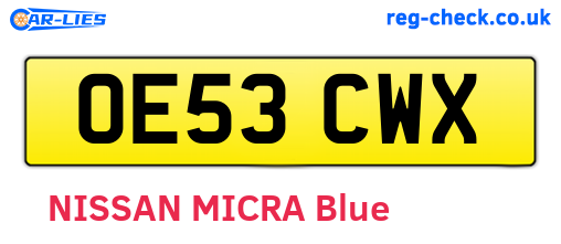 OE53CWX are the vehicle registration plates.