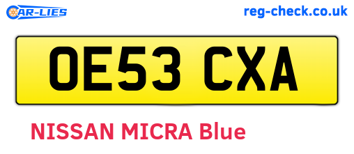 OE53CXA are the vehicle registration plates.