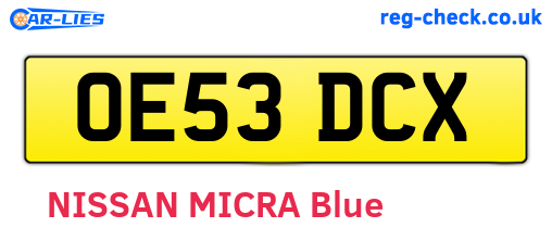 OE53DCX are the vehicle registration plates.