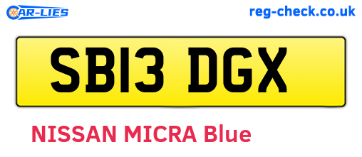 SB13DGX are the vehicle registration plates.