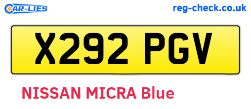 X292PGV are the vehicle registration plates.