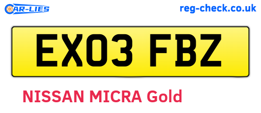 EX03FBZ are the vehicle registration plates.