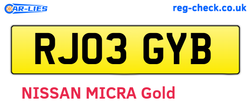 RJ03GYB are the vehicle registration plates.