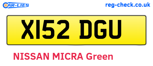 X152DGU are the vehicle registration plates.