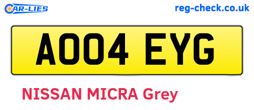 AO04EYG are the vehicle registration plates.