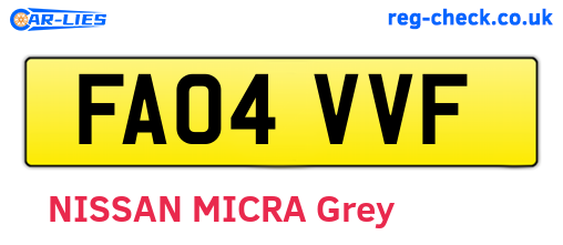 FA04VVF are the vehicle registration plates.