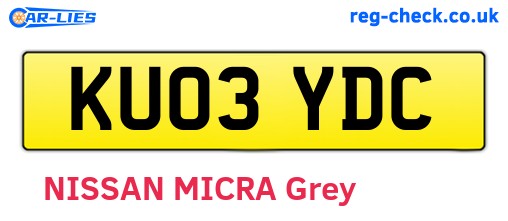 KU03YDC are the vehicle registration plates.