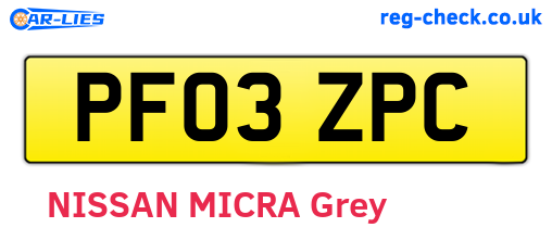 PF03ZPC are the vehicle registration plates.