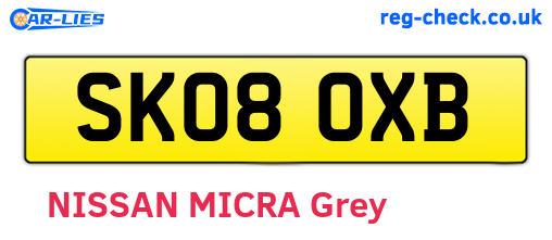 SK08OXB are the vehicle registration plates.