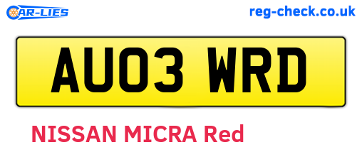 AU03WRD are the vehicle registration plates.