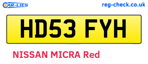 HD53FYH are the vehicle registration plates.