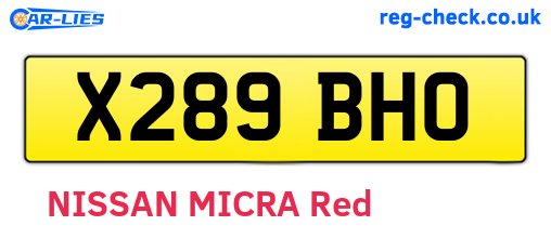 X289BHO are the vehicle registration plates.