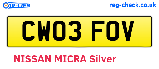 CW03FOV are the vehicle registration plates.