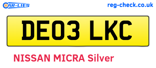 DE03LKC are the vehicle registration plates.