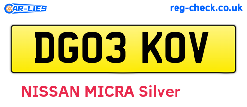 DG03KOV are the vehicle registration plates.