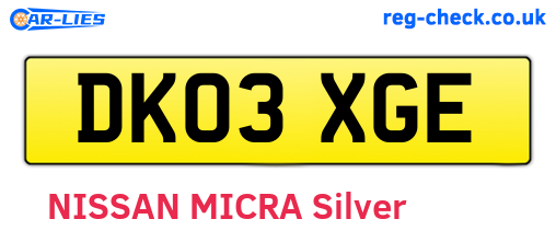 DK03XGE are the vehicle registration plates.
