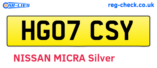 HG07CSY are the vehicle registration plates.