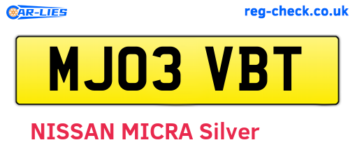 MJ03VBT are the vehicle registration plates.
