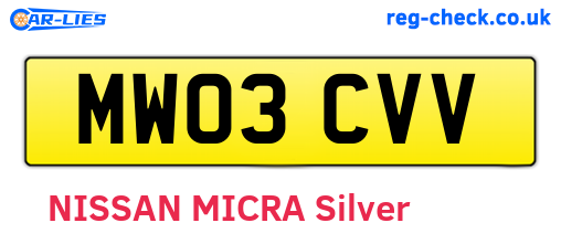 MW03CVV are the vehicle registration plates.