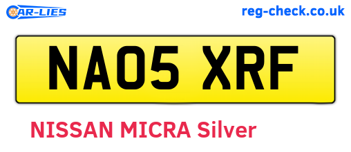 NA05XRF are the vehicle registration plates.