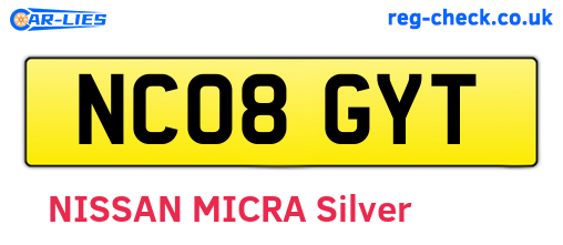 NC08GYT are the vehicle registration plates.