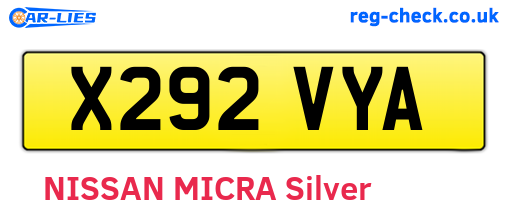 X292VYA are the vehicle registration plates.
