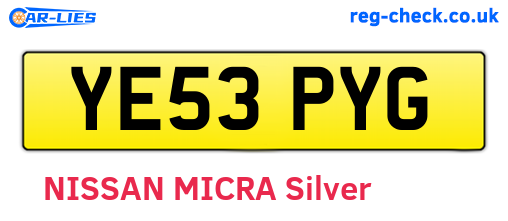 YE53PYG are the vehicle registration plates.
