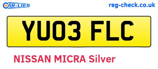 YU03FLC are the vehicle registration plates.
